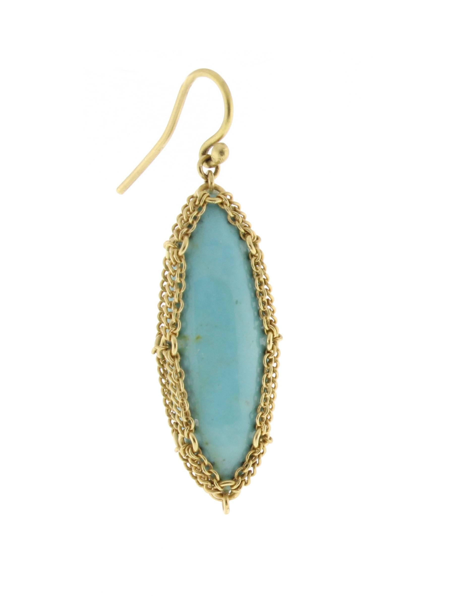 From World-famous jewelry designers Anthony Camargo and Nak Armstrong these handmade Turquoise drop earrings. The turquoise measures  27mm*10mm