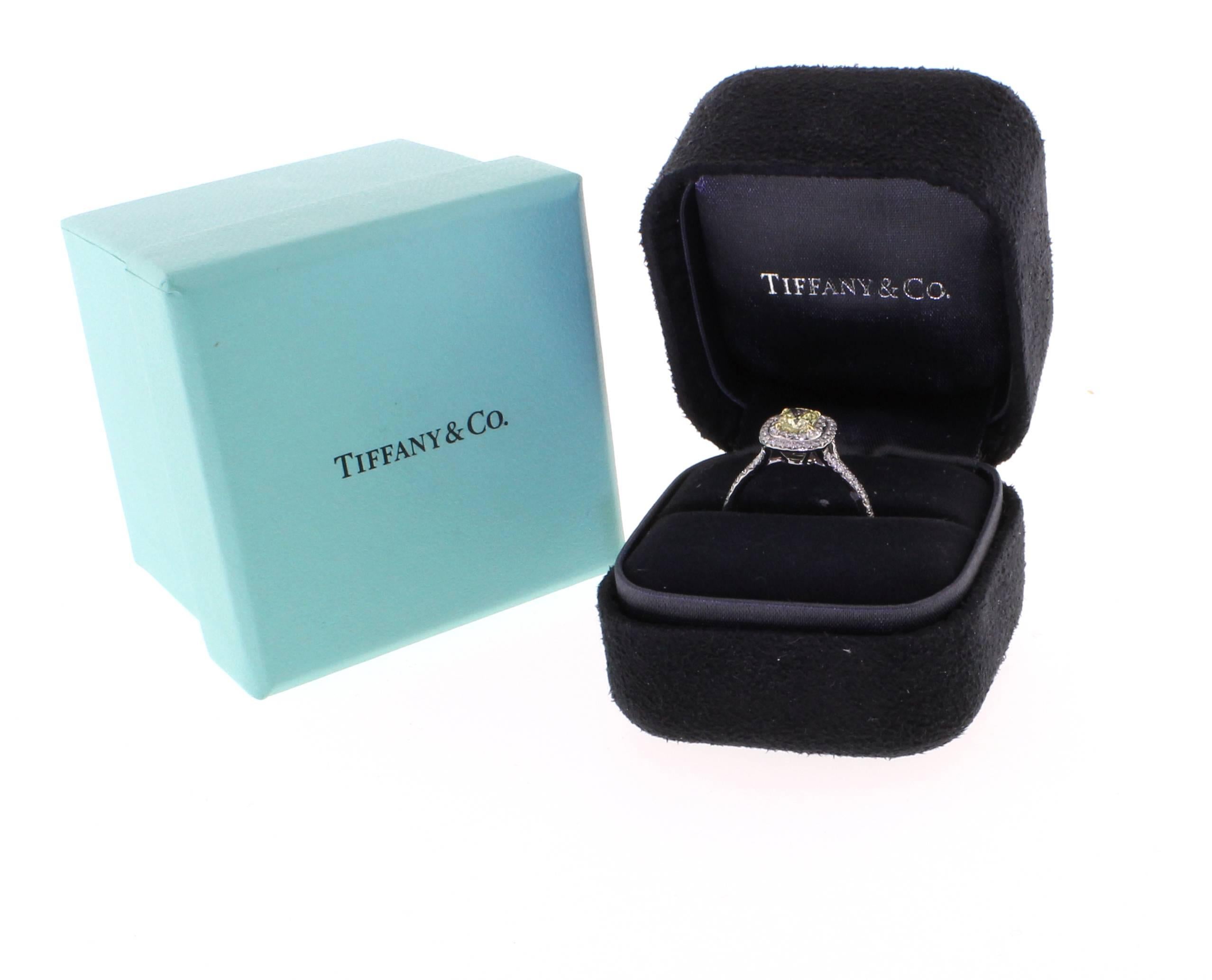 Tiffany & Co. Soleste Fancy Intense Yellow Diamond Gold Platinum Ring In Excellent Condition In Bethesda, MD
