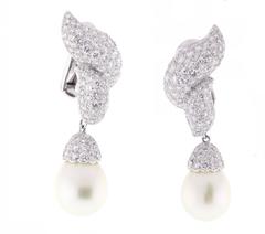 South Sea Pearl Diamond Platinum Earrings