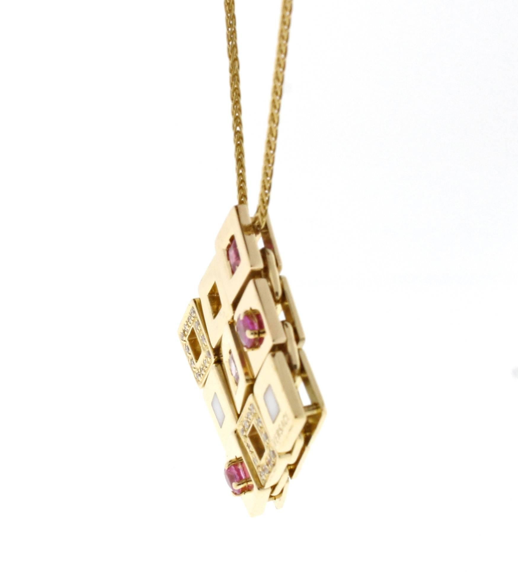 Versace Maia Pink Sapphire Diamond Gold Necklace In Excellent Condition In Bethesda, MD