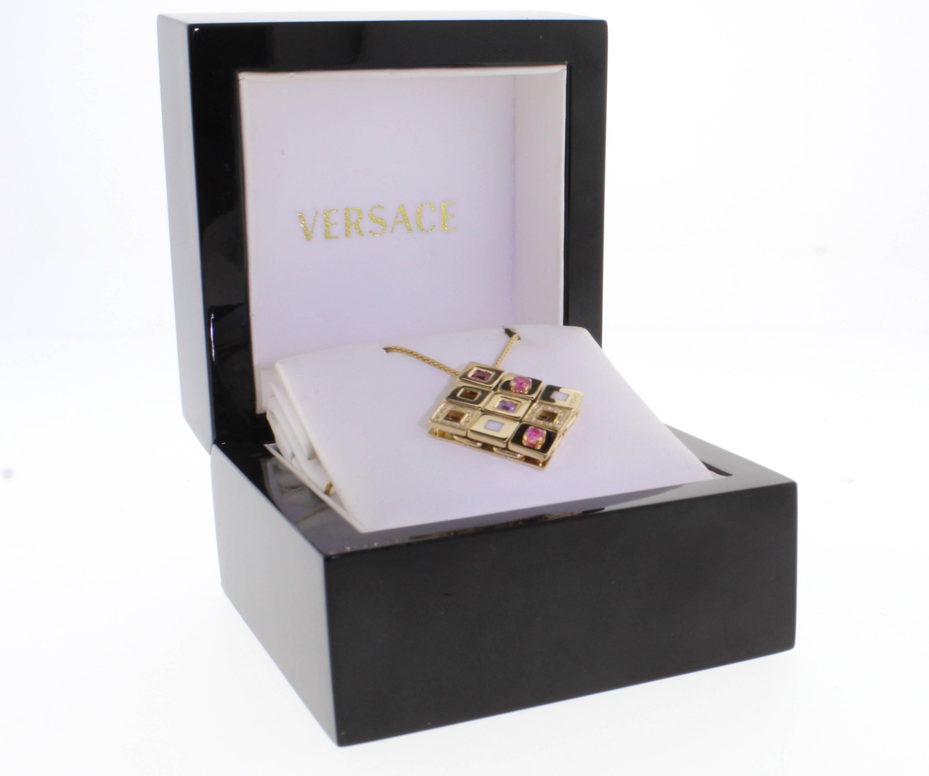 Versace Maia Pink Sapphire Diamond Gold Necklace 1