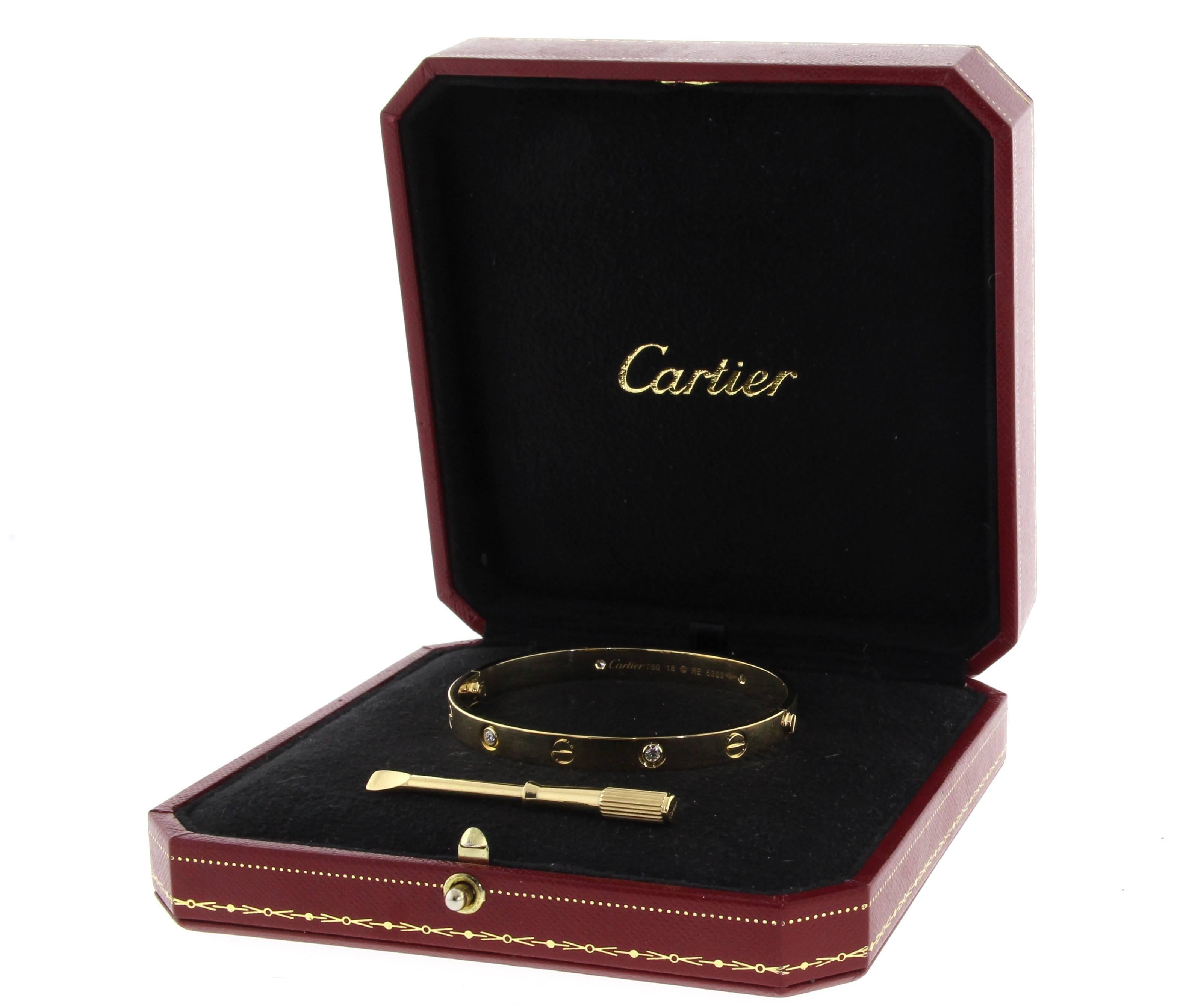 Women's or Men's Cartier Four Diamond Gold Love Bracelet