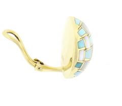 1980s Tiffany & Co.Turquoise Mother of Pearl Gold Checkerboard Earrings