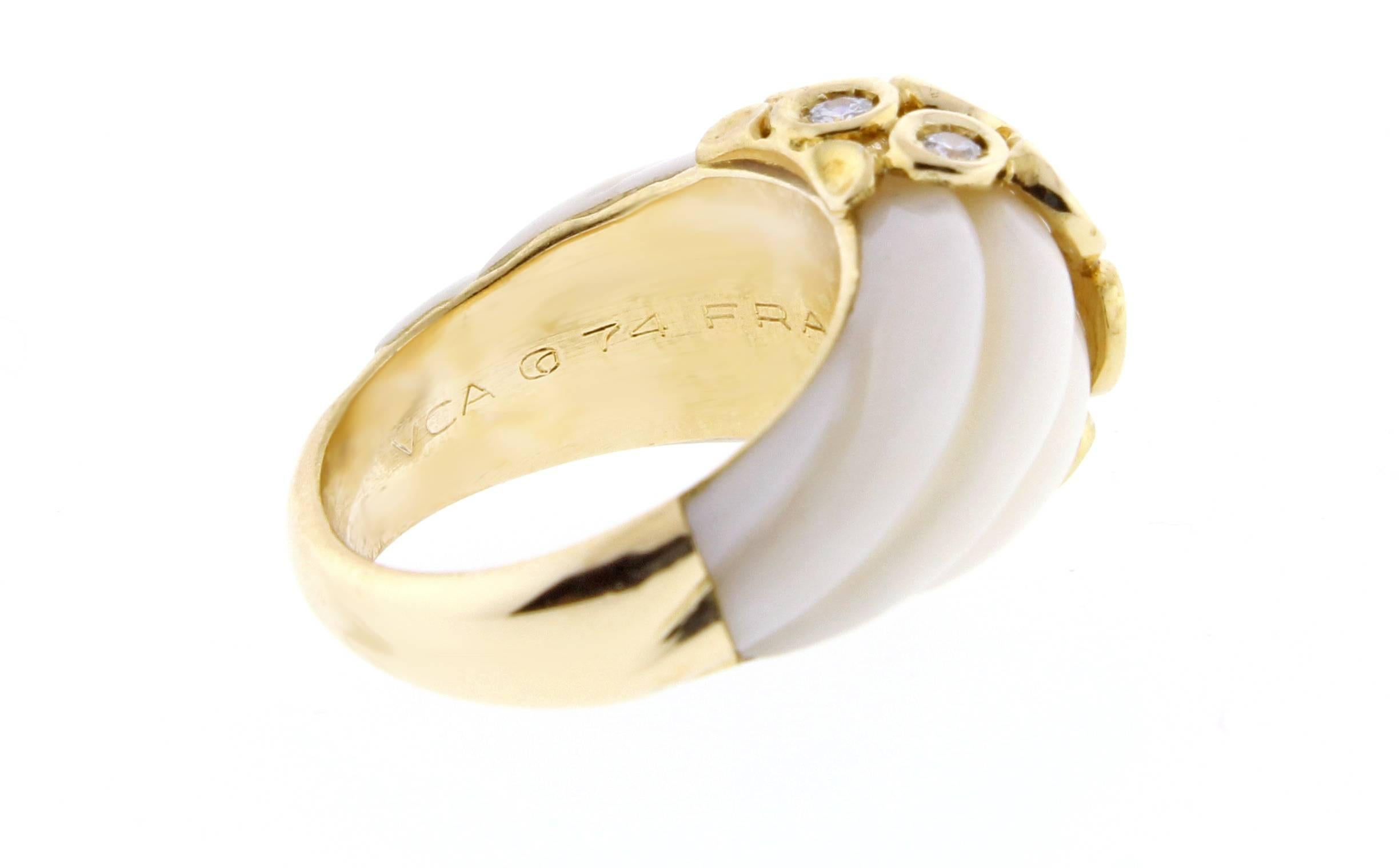 Women's or Men's 1970s Van Cleef & Arpels Angel Skin Coral Diamond Gold Ring