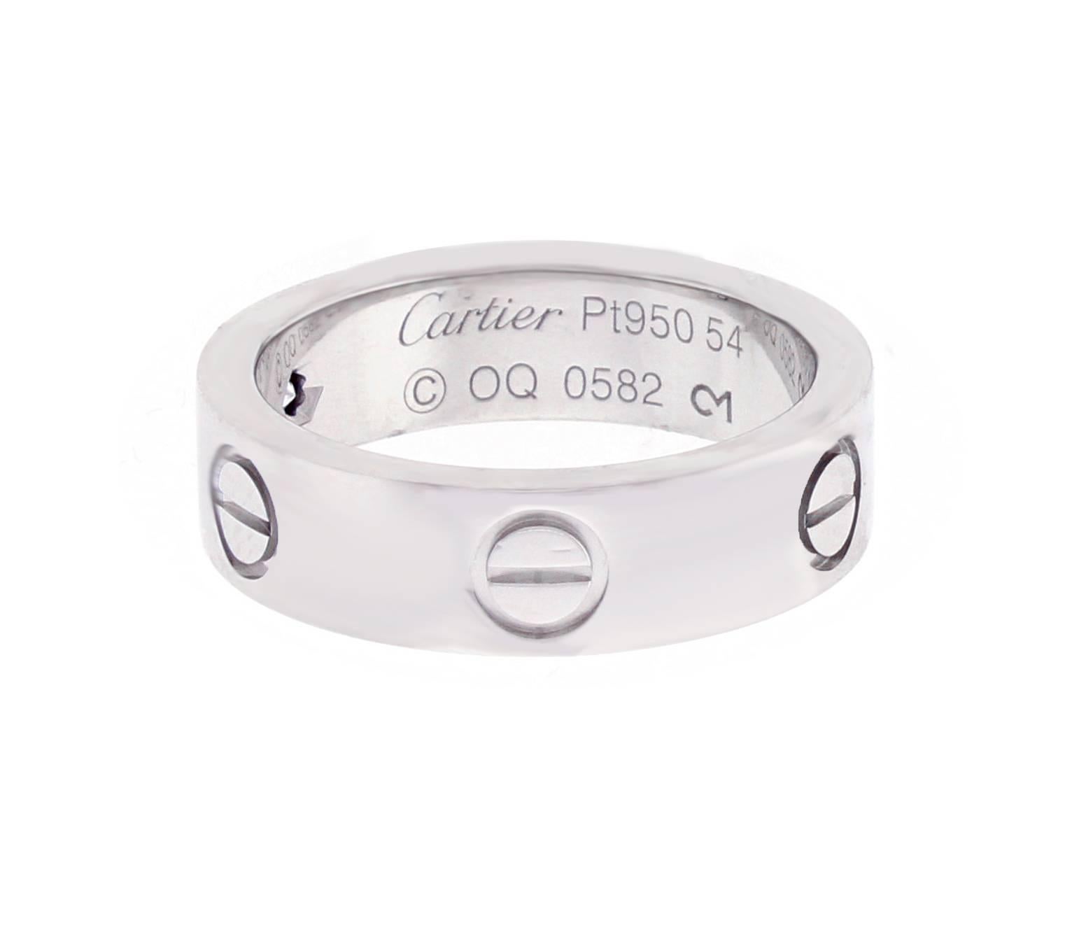 The Cartier LOVE collection remains today an iconic symbol of love that transgresses convention. The screw motifs and undeniable elegance establish the piece as a timeless tribute to passionate romance. Single Diamond weighs .07 carats, 5.5mm wide, 