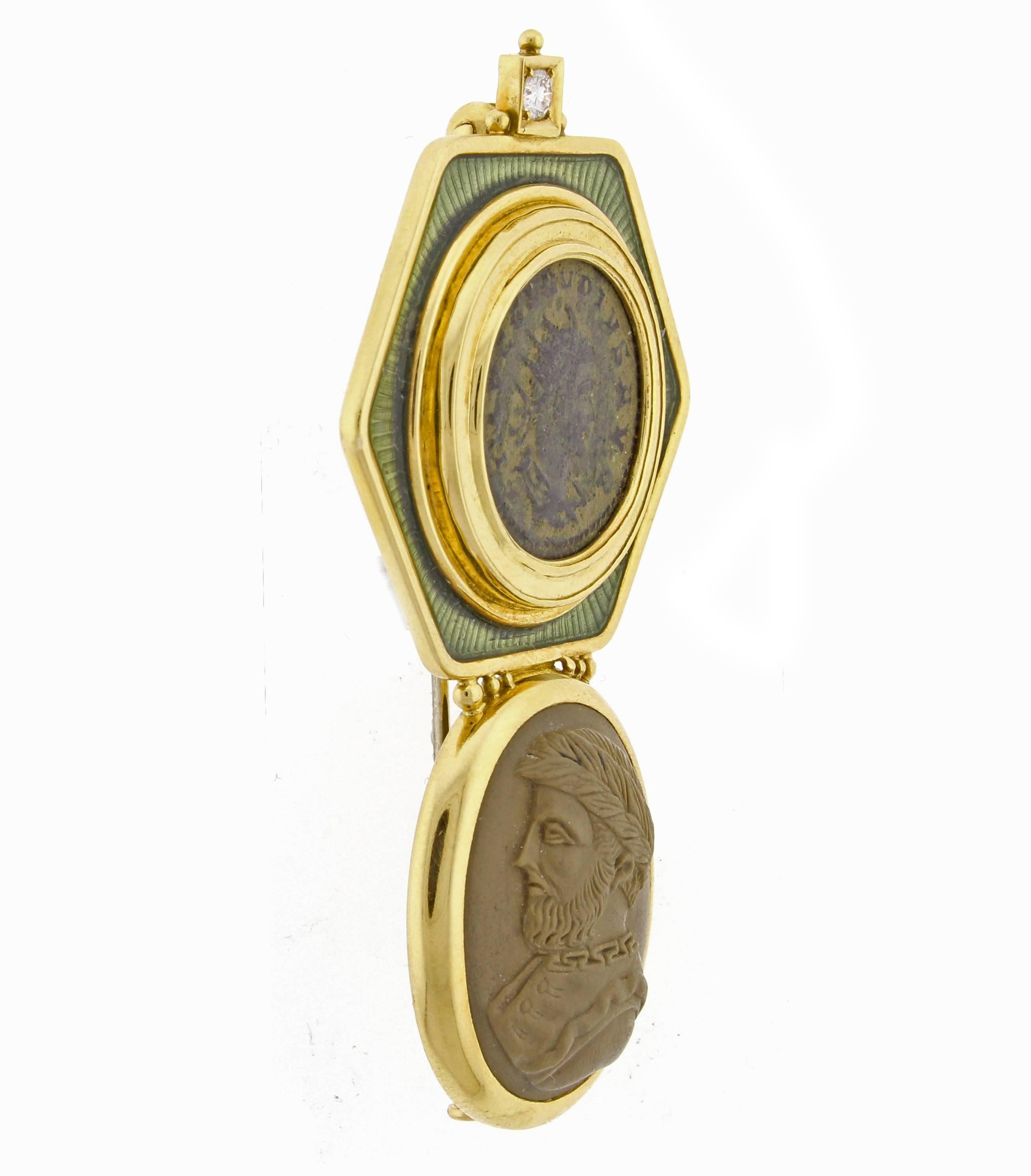 Women's or Men's Elizabeth Gage Lava Stone and Ancient Coin Brooch