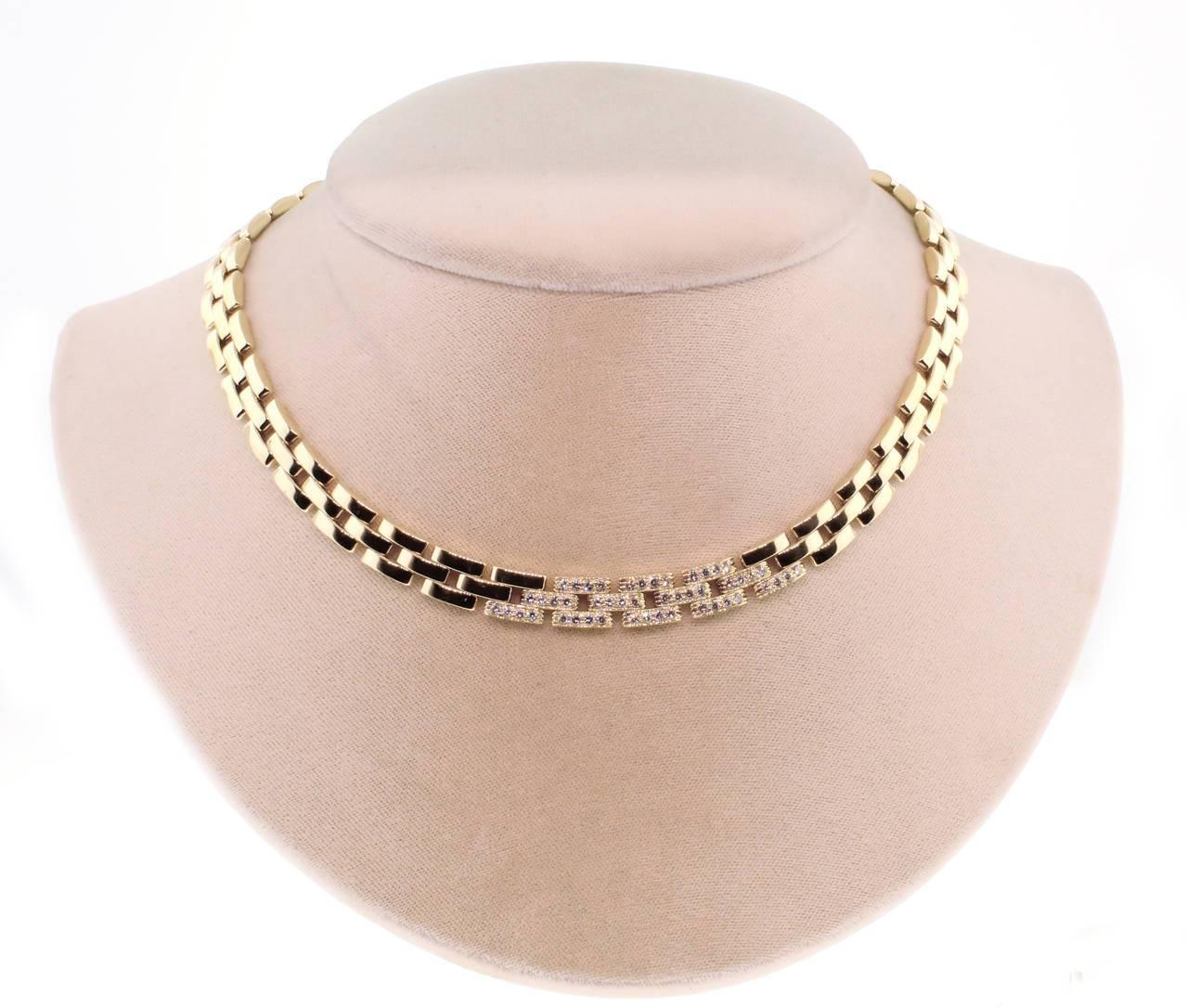 Women's Cartier Maillon Panthere Three Row Diamond Gold Link Necklace