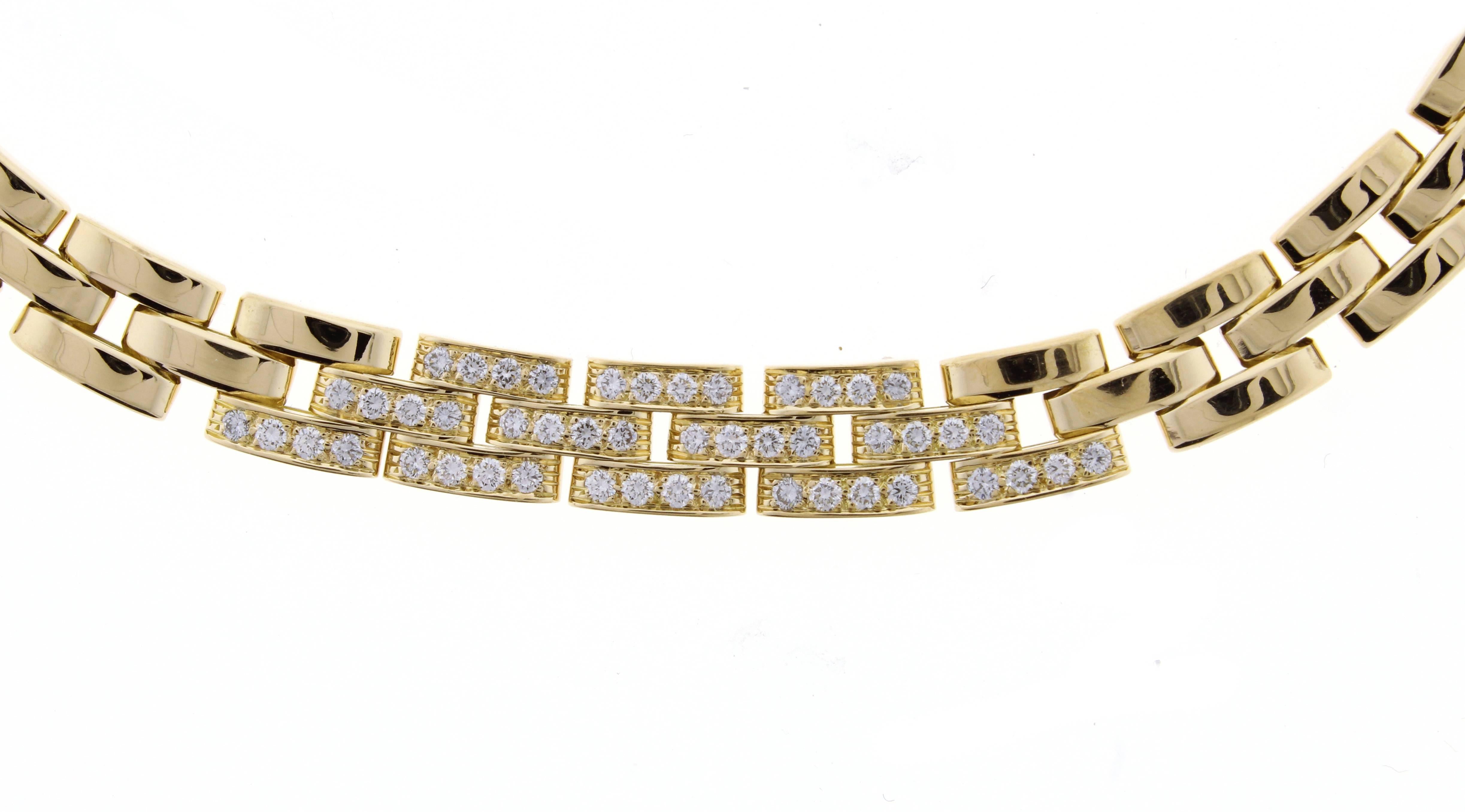 Cartier Maillon Panthere Three Row Diamond Gold Link Necklace 1