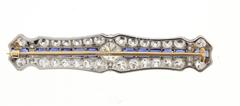 1920s J. E. Caldwell Art Deco Sapphire Diamond Platinum Bar Pin Brooch