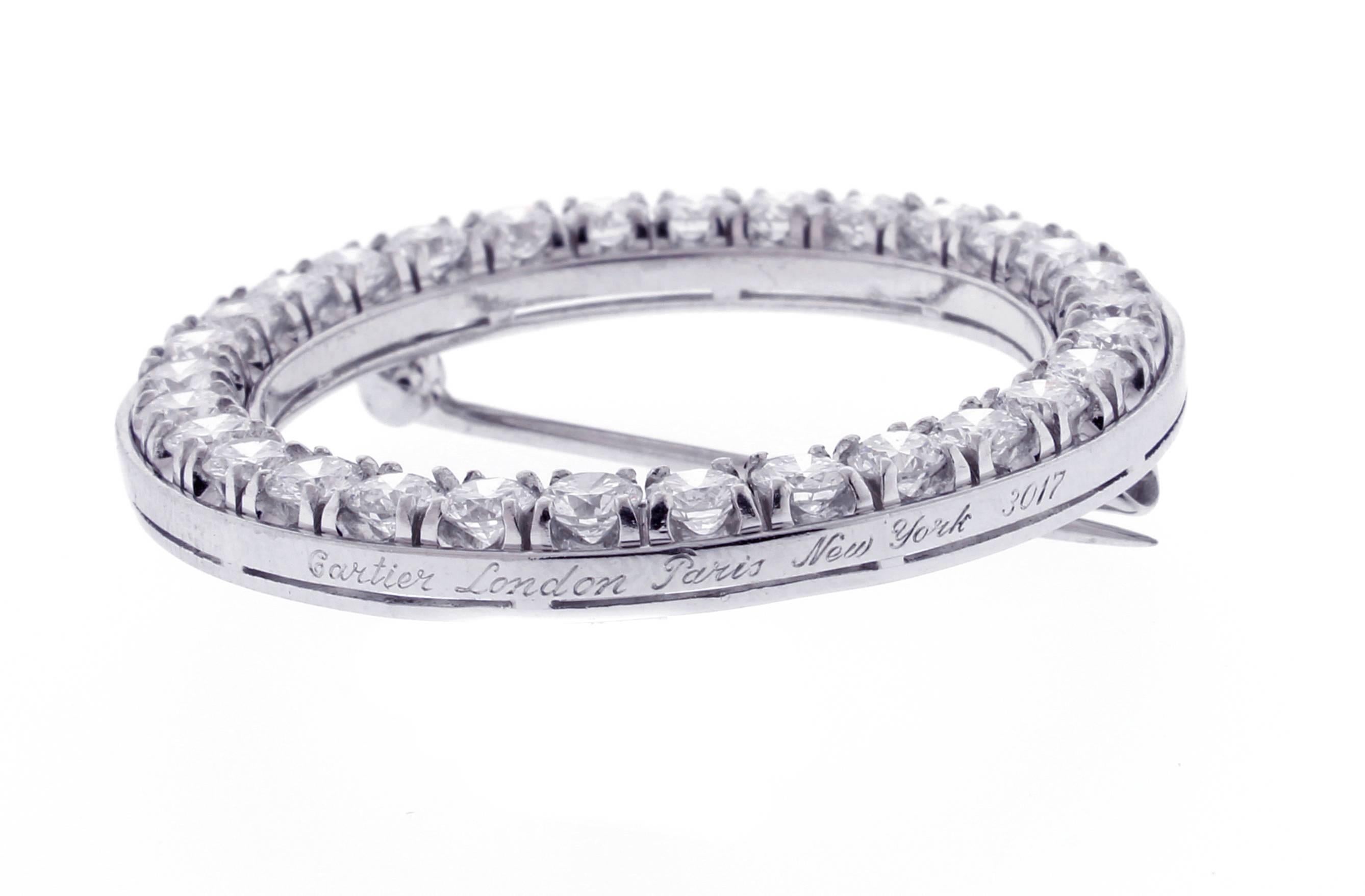 1930s Cartier Diamond Platinum Circle Brooch In Excellent Condition In Bethesda, MD