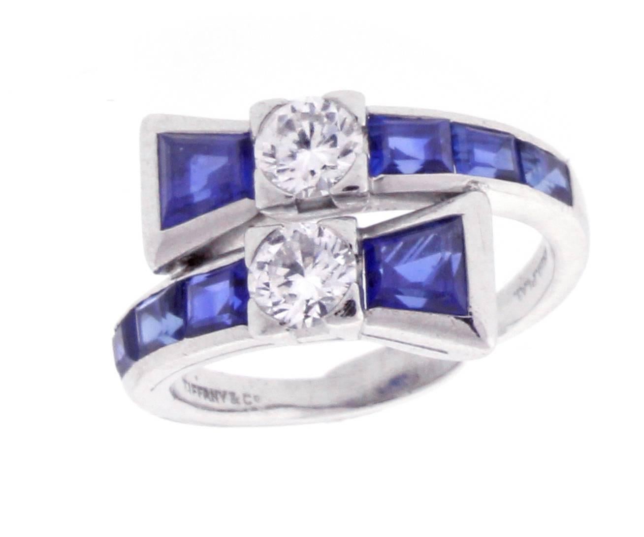 1940s Tiffany & Co. Sapphire Diamond platinum Ring In Good Condition In Bethesda, MD