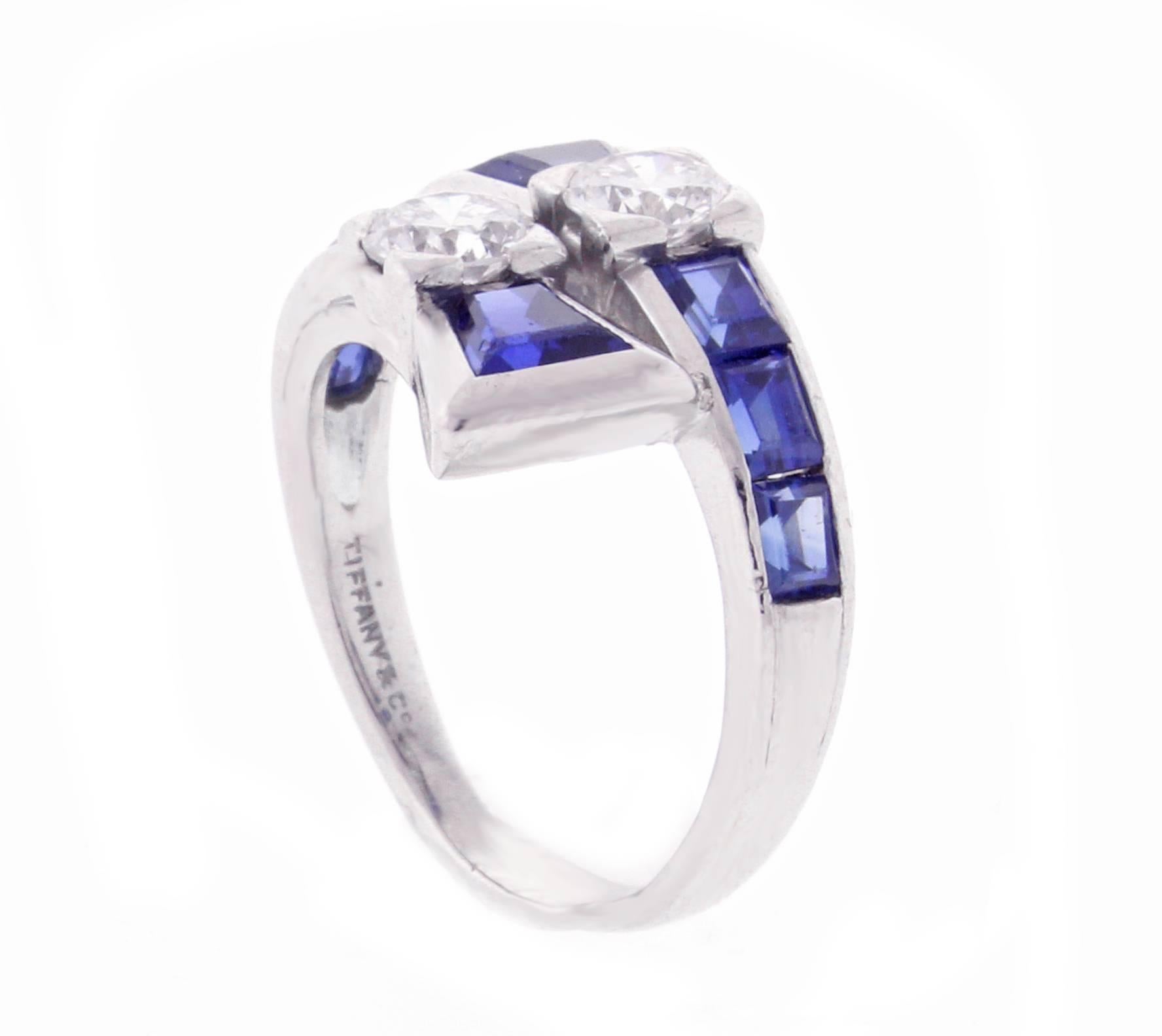 Women's 1940s Tiffany & Co. Sapphire Diamond platinum Ring
