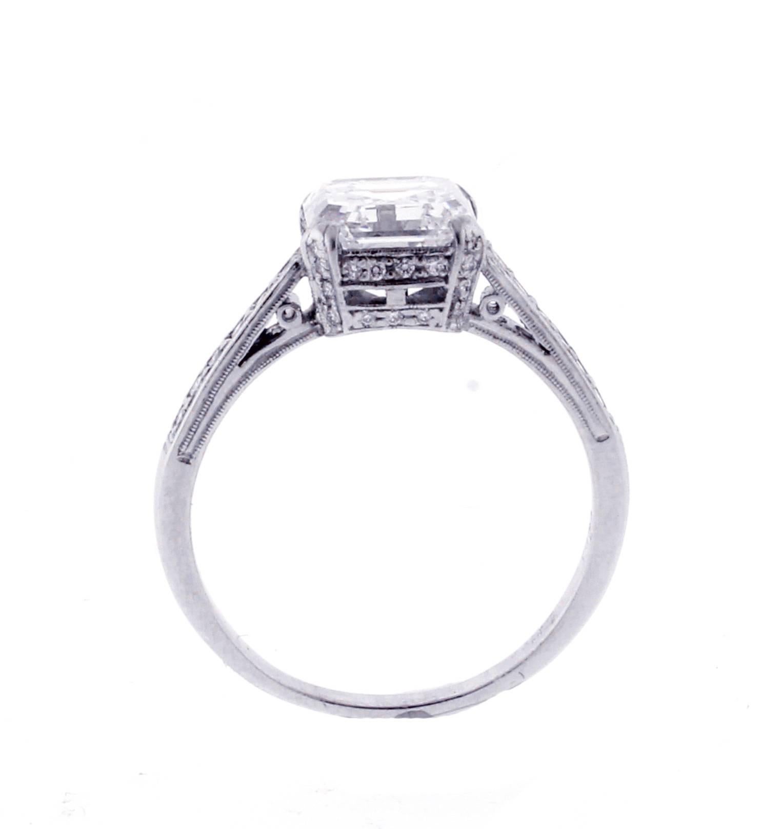 2.51 carat G.I.A. Asscher Cut Diamond platinum Solitaire Ring In Excellent Condition In Bethesda, MD