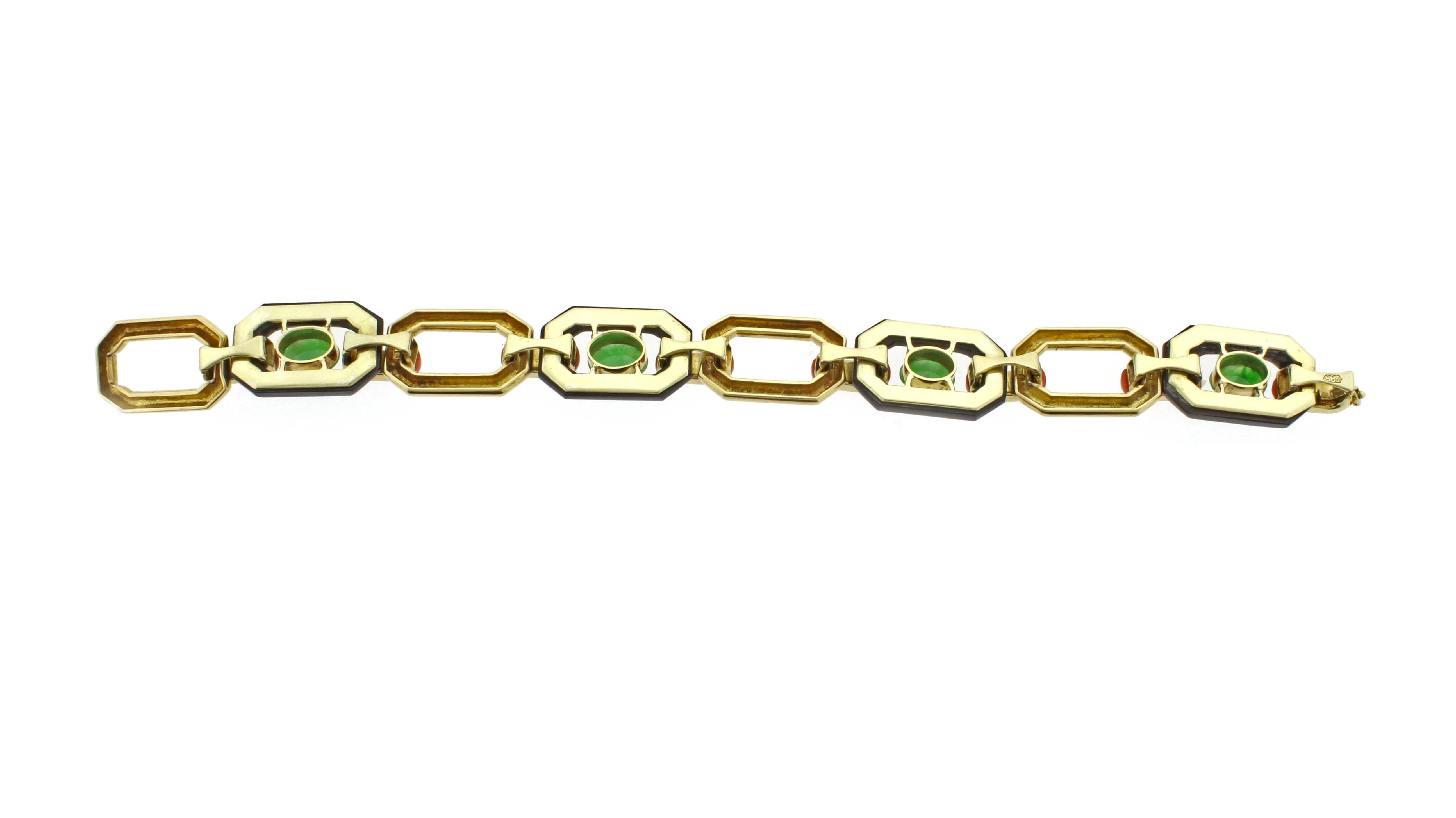 Art Deco Jade Onyx Coral Gold Necklace Bracelet Combination 2