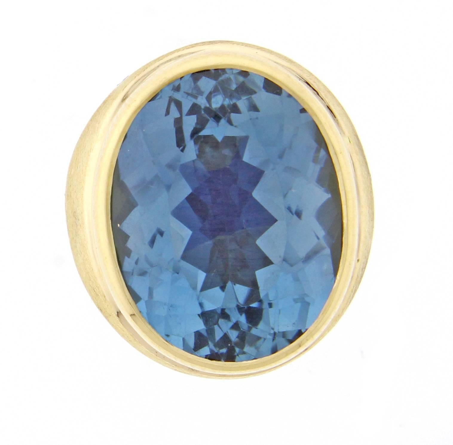 Modernist Burle-Marx  Oval Blue Topaz Ring For Sale