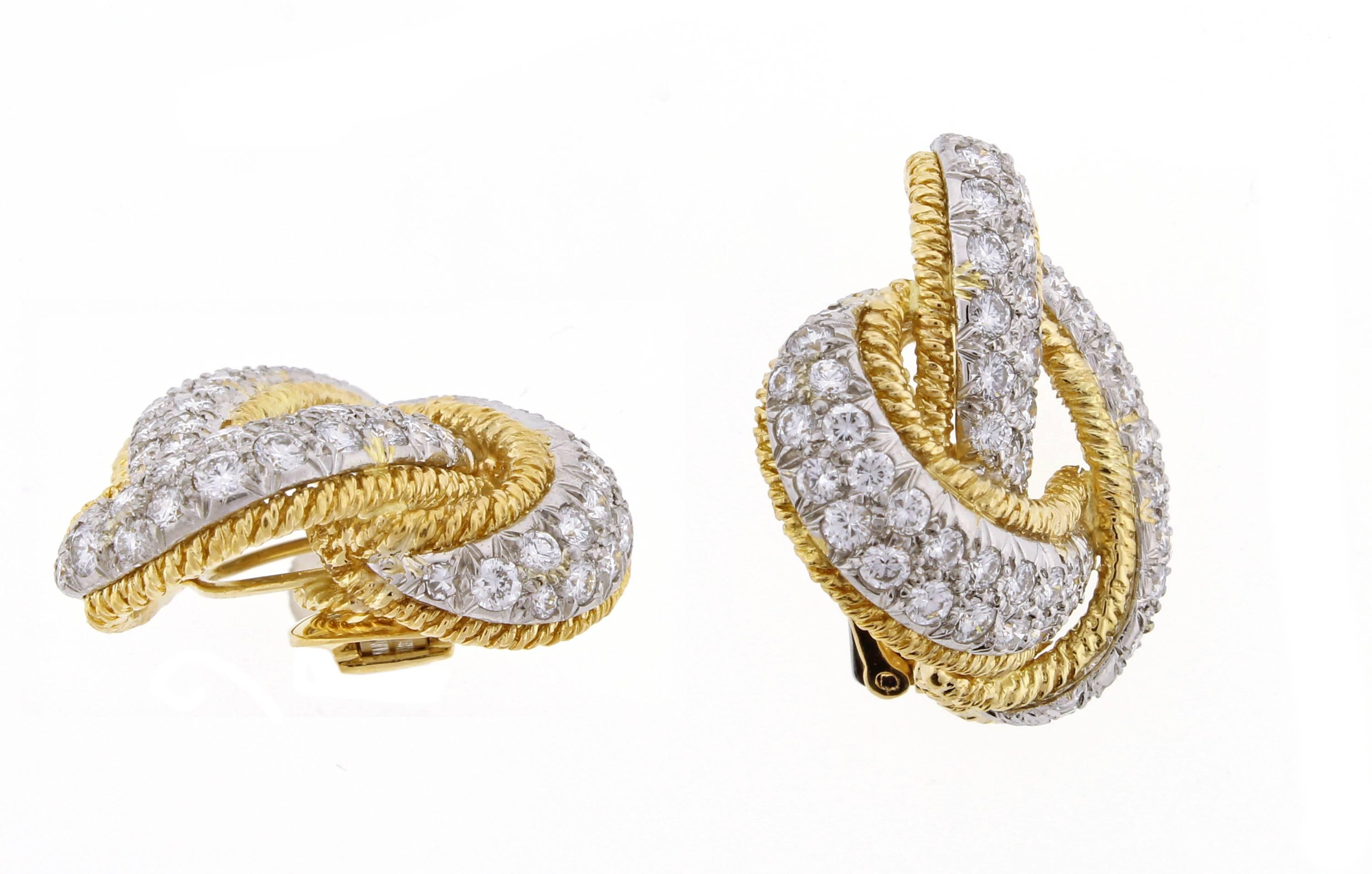Diamant- und Goldknoten-Ohrringe von David Webb im Zustand „Hervorragend“ im Angebot in Bethesda, MD