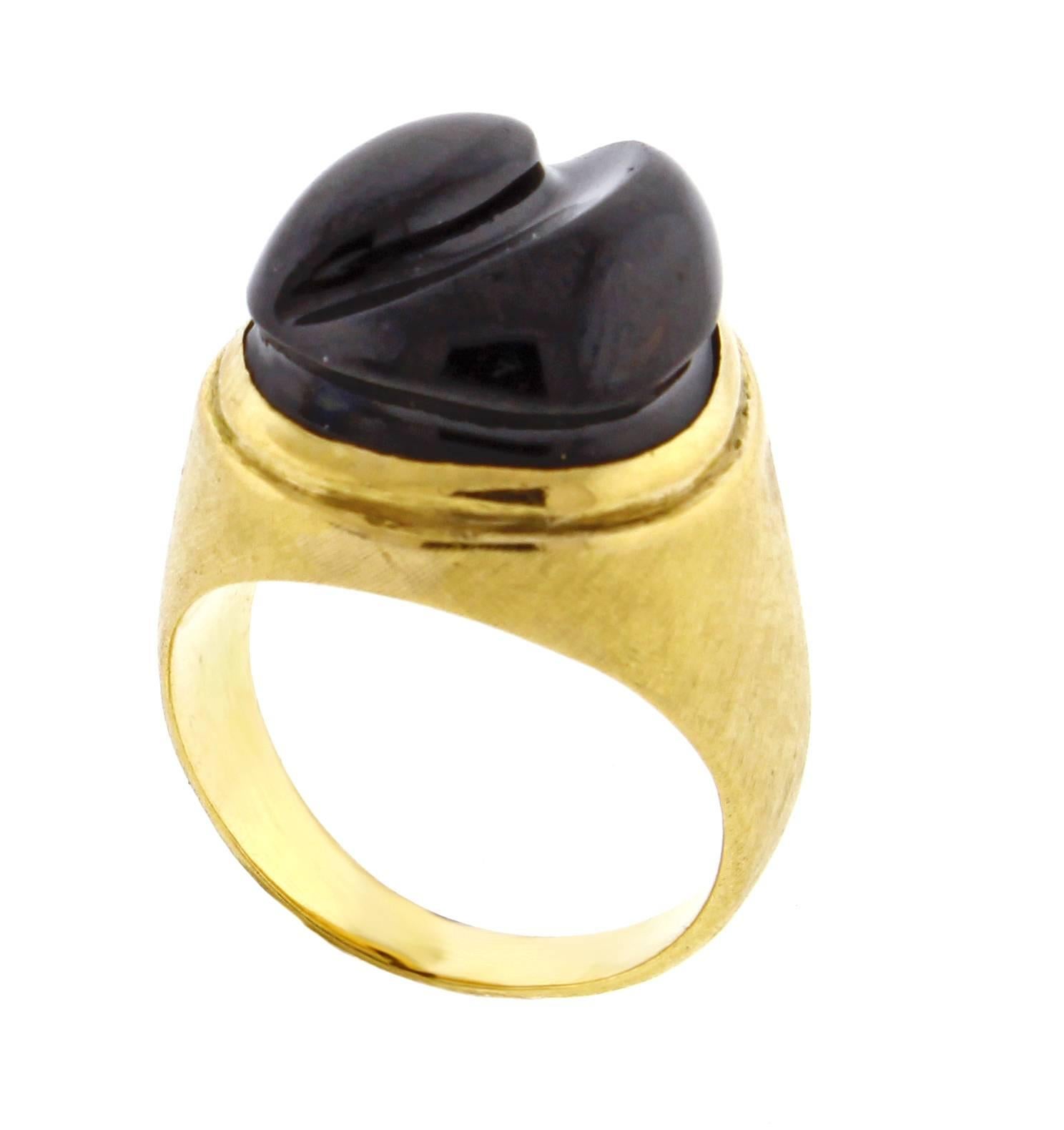 Modernist Burle Marx Forma Livre Black Tourmaline Carved Ring