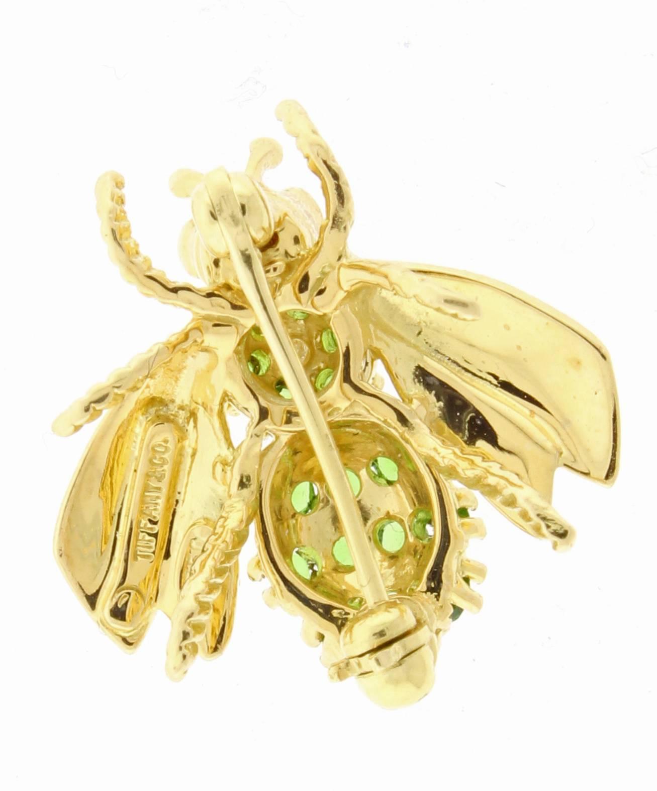 Tiffany & Co. Tsavorite Diamond Yellow Gold Brooch In Excellent Condition In Bethesda, MD