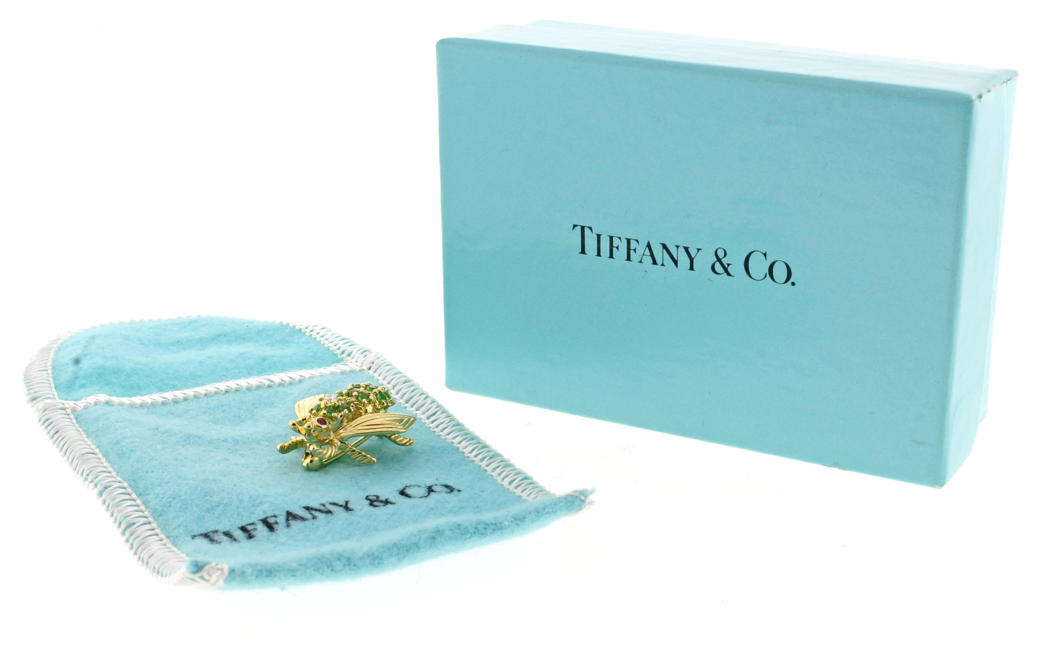 Women's or Men's Tiffany & Co. Tsavorite Diamond Yellow Gold Brooch
