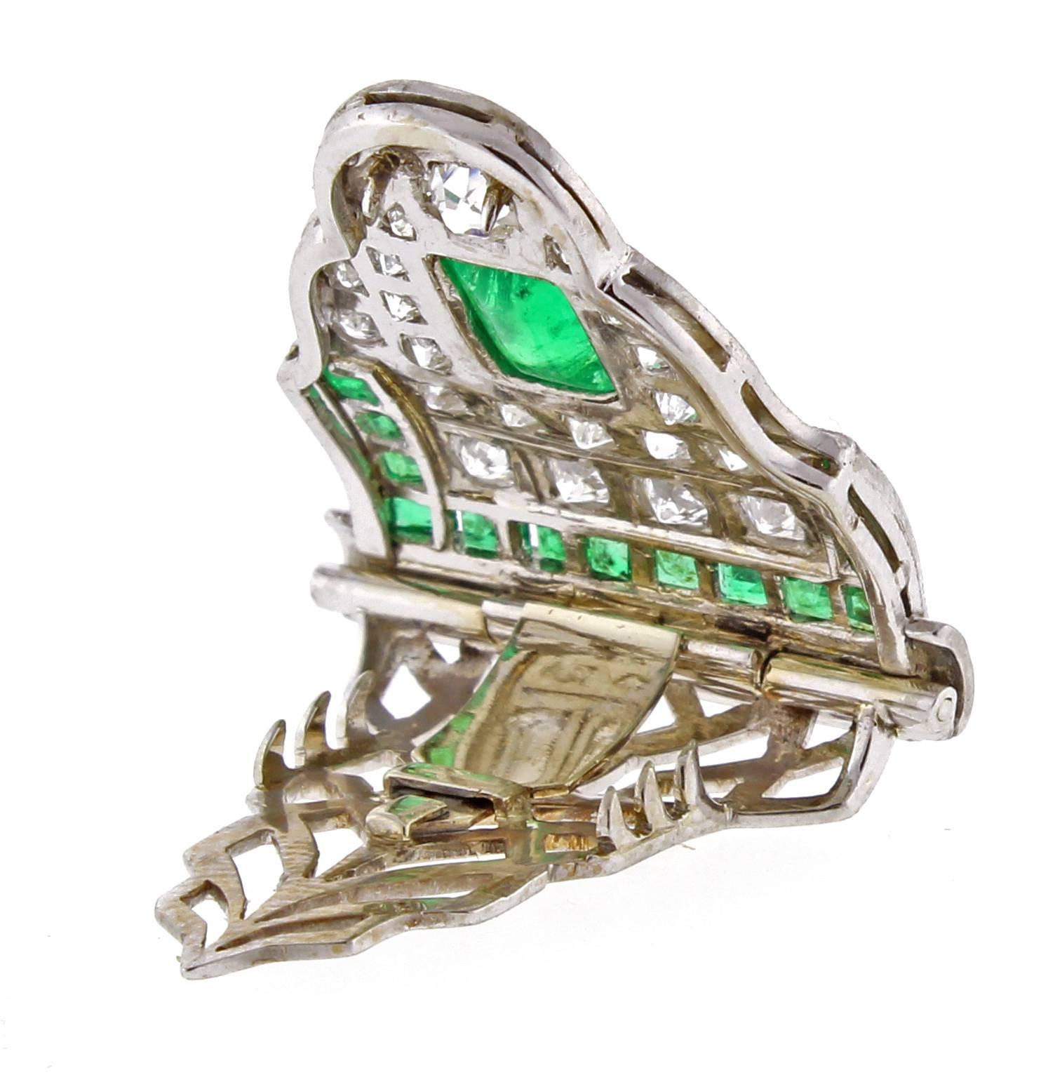 Women's or Men's Art Deco Emerald Diamond Single Dress Clip