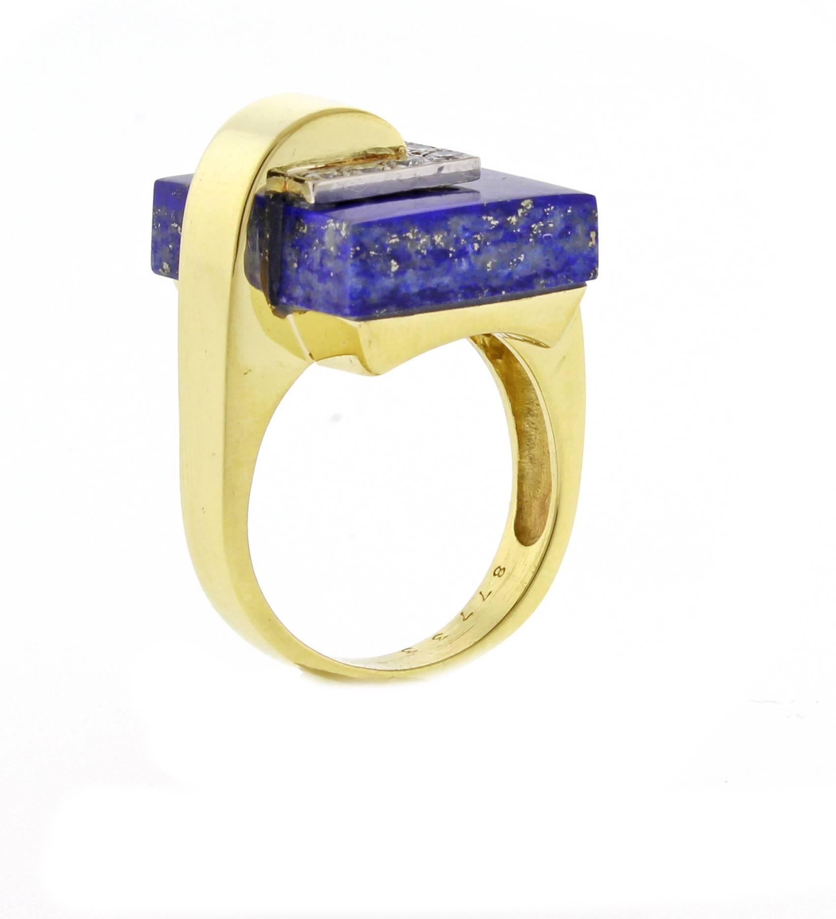Women's or Men's Cartier Lapis Diamond Gold Ring