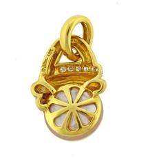 Marlene Stowe Mabe Pearl Diamond Gold Drop Pendant