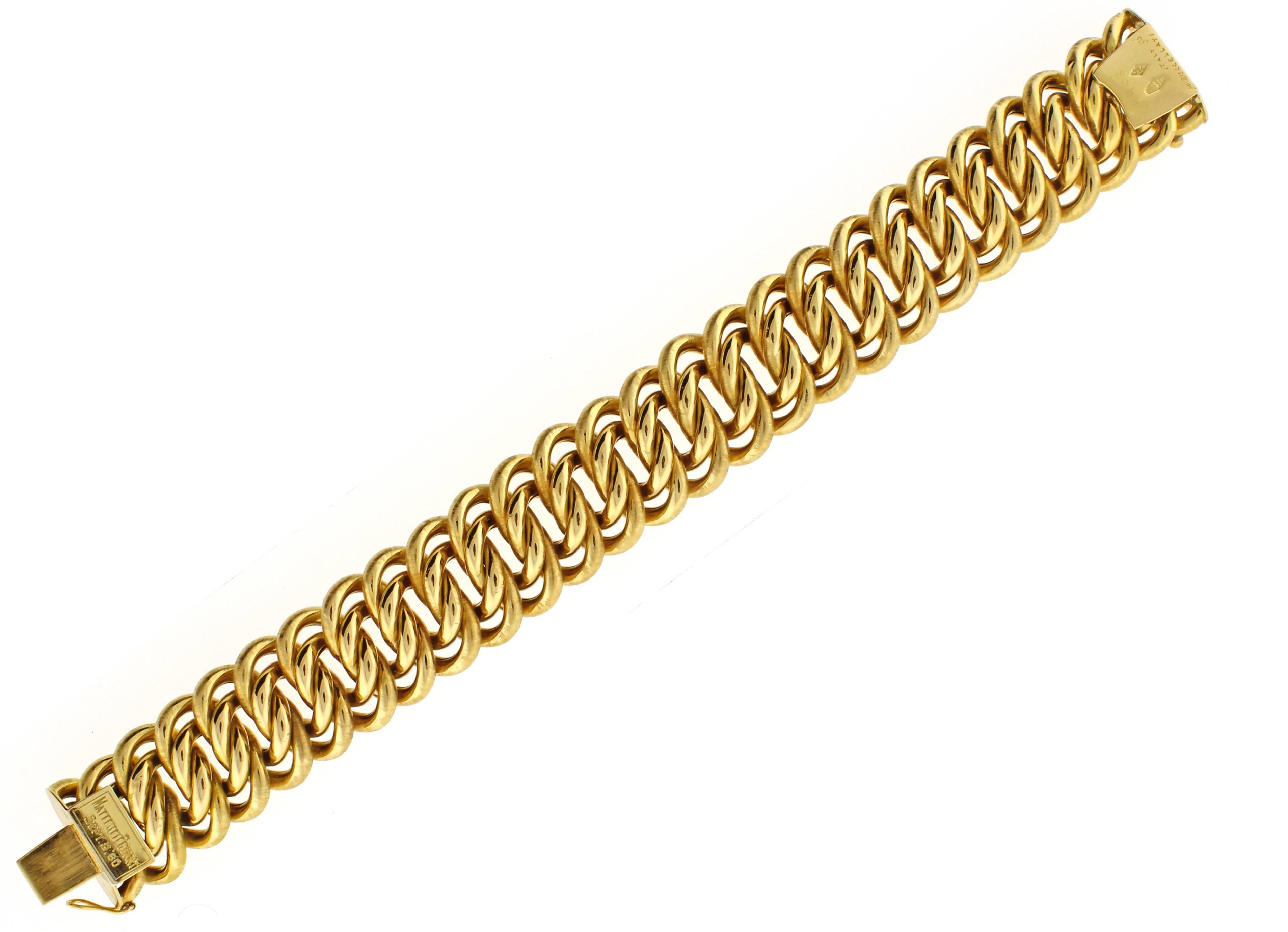 1960s Buccellati Wide Textured Gold Bracelet In Excellent Condition In Bethesda, MD