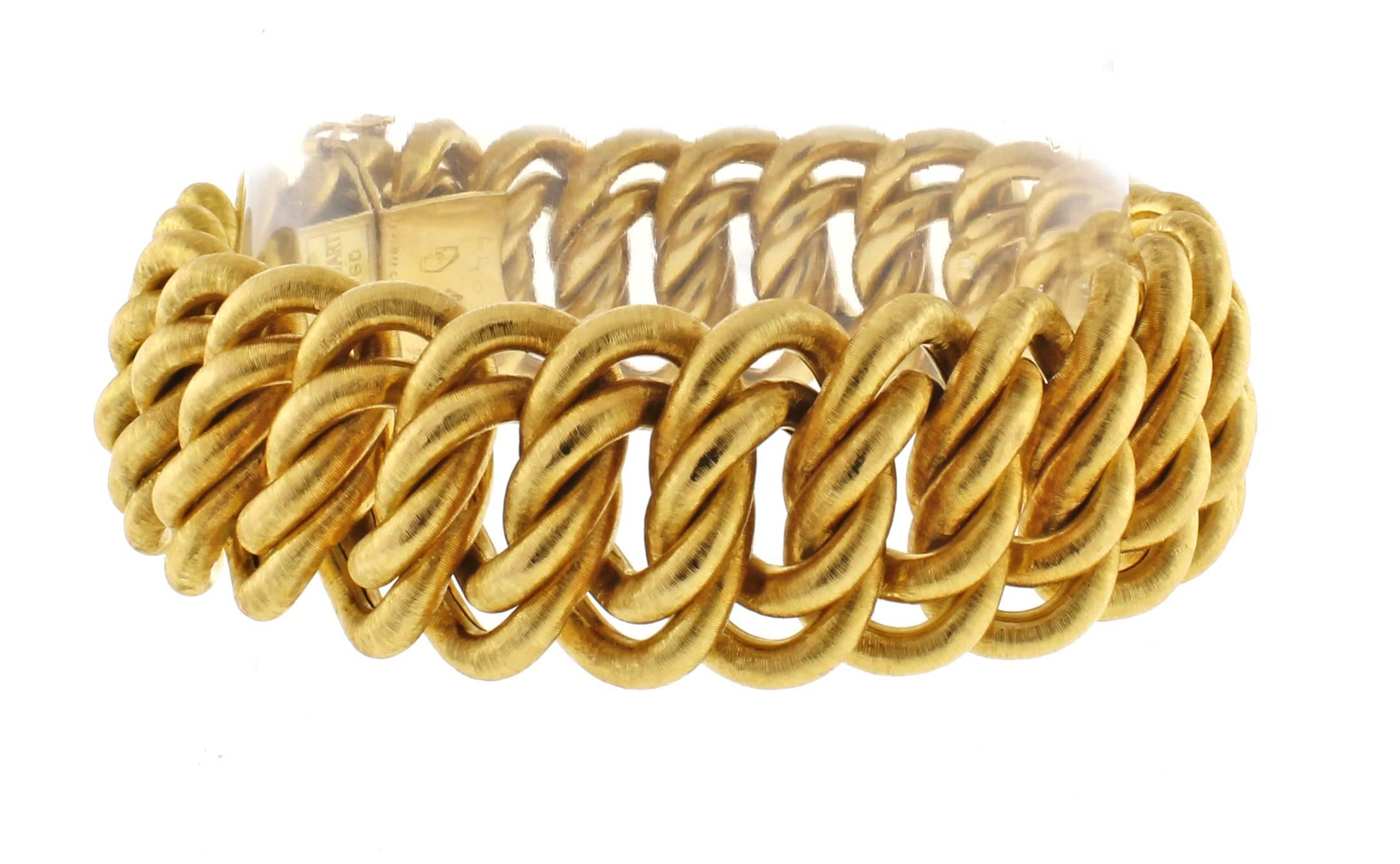Women's or Men's 1960s Buccellati Wide Textured Gold Bracelet