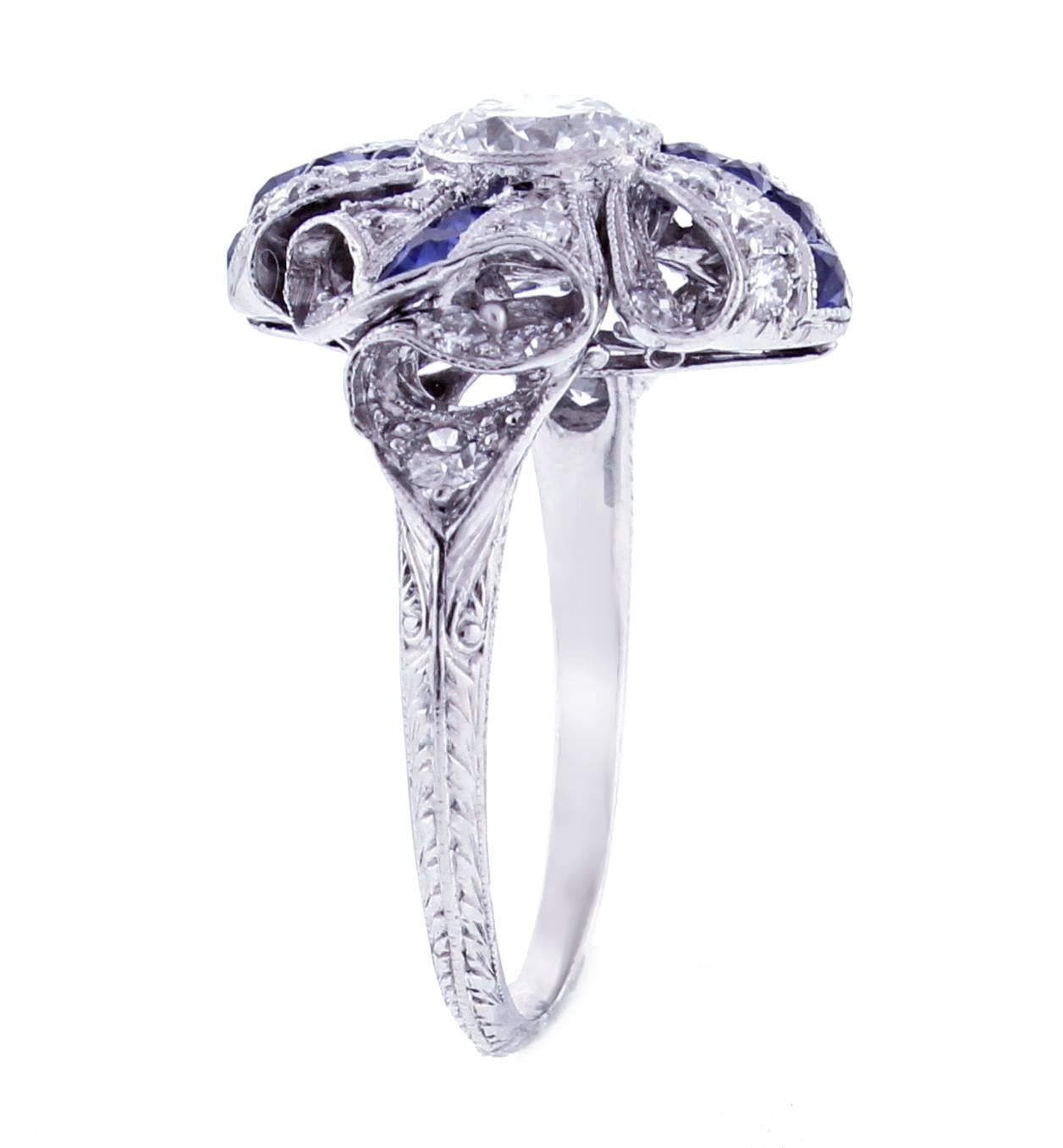 Art Deco Sapphire Diamond Platinum Ring 1