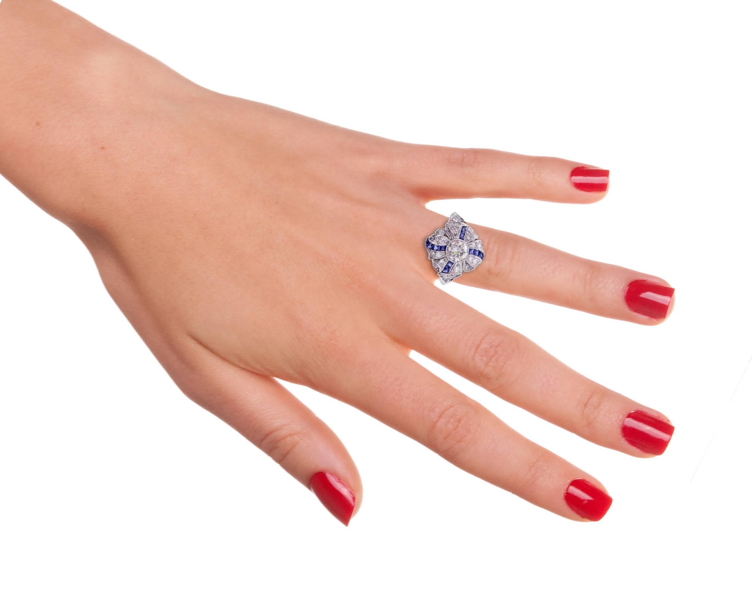 Art Deco Sapphire Diamond Platinum Ring 2