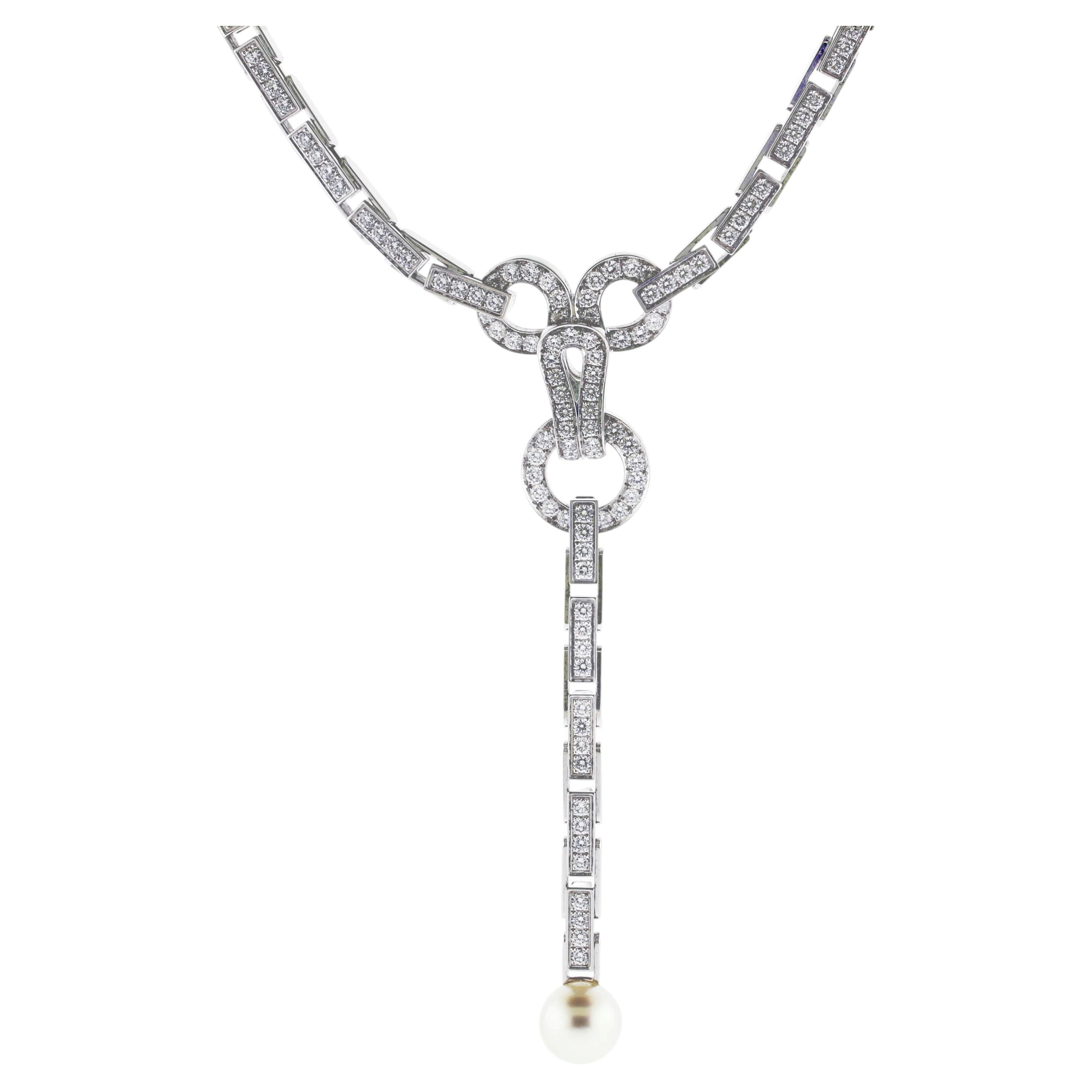 Cartier Agrafe Diamond and Pearl Necklace For Sale