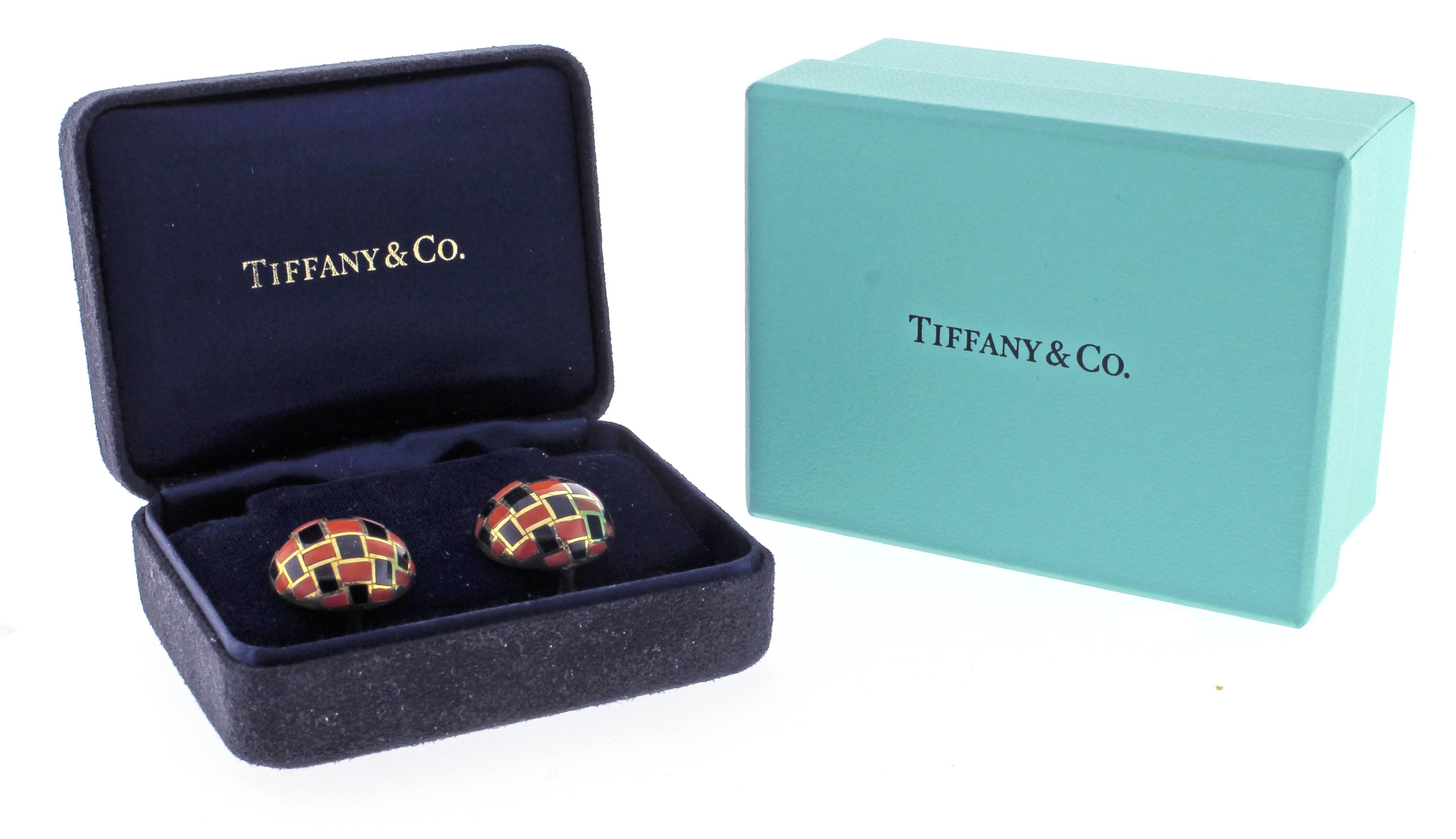 Men's Tiffany & Co. Coral and Onyx Checker Board Earrings