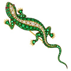 Emerald and Diamond Salamander Lizard Brooch 18kt