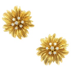 Gold Flower Diamond Earrings