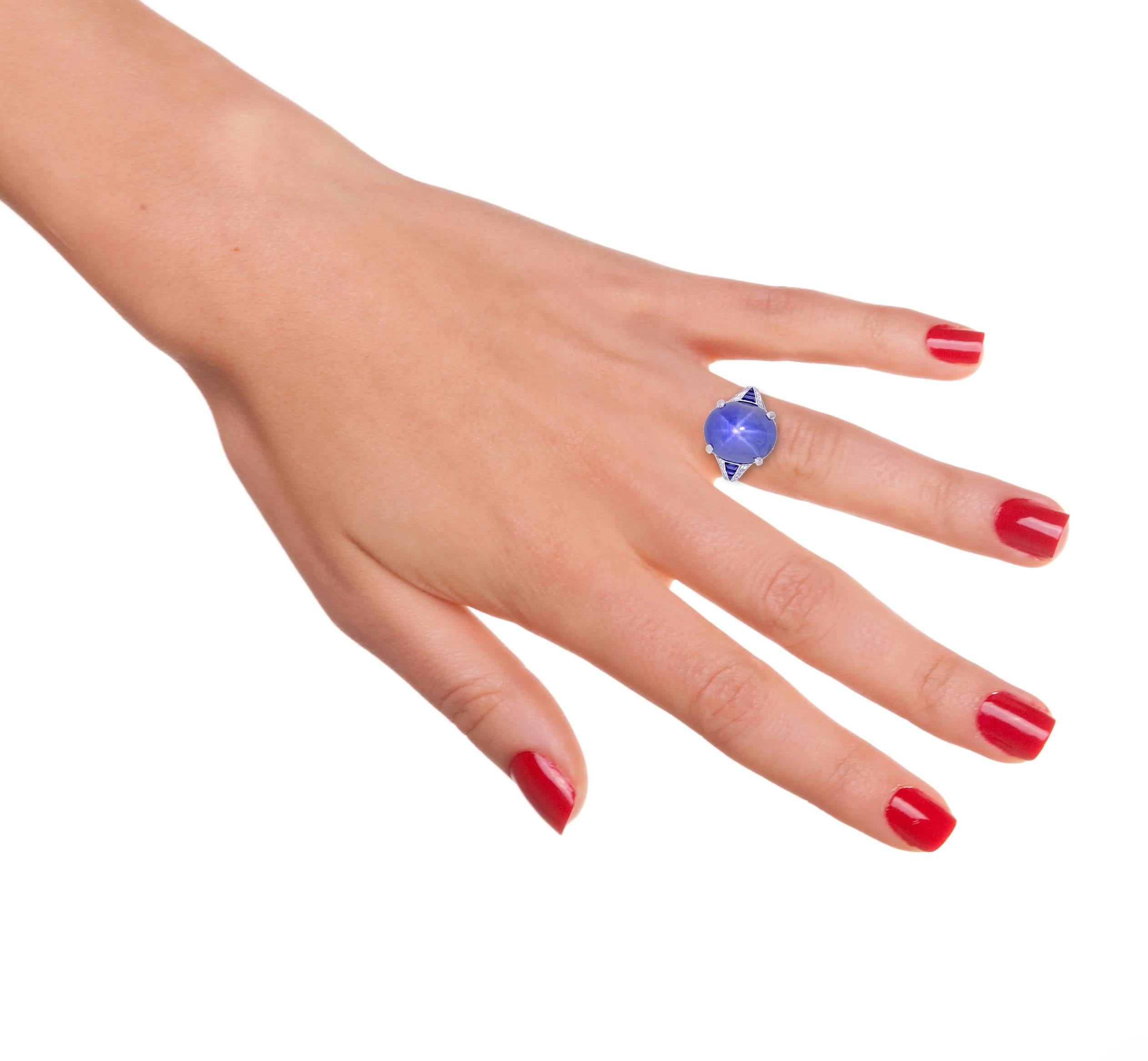 Paul Gillot Art Deco Natural Star Sapphire Ring 1