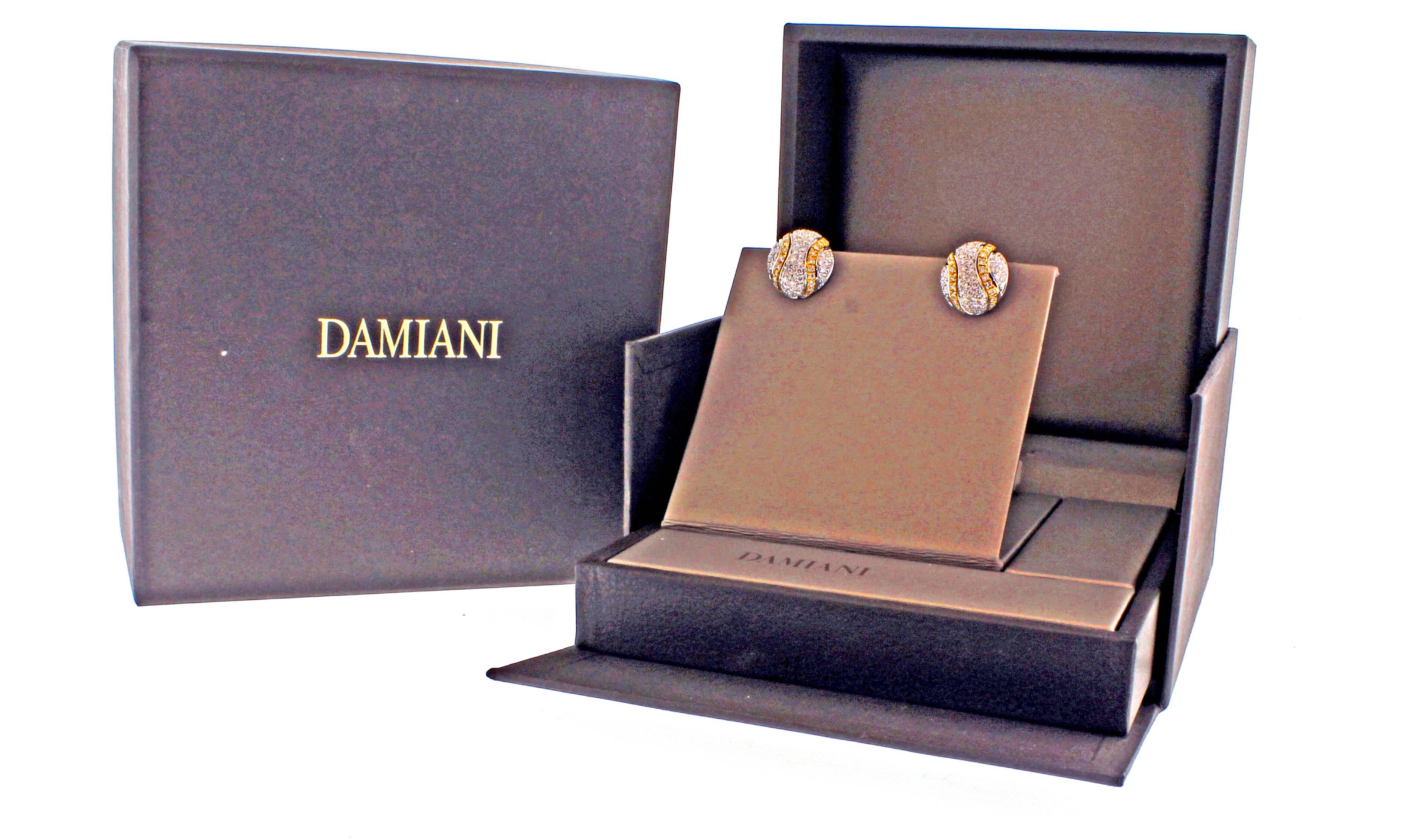 Damiani Diamond White and Yellow Gold Earrings In New Condition In Bethesda, MD