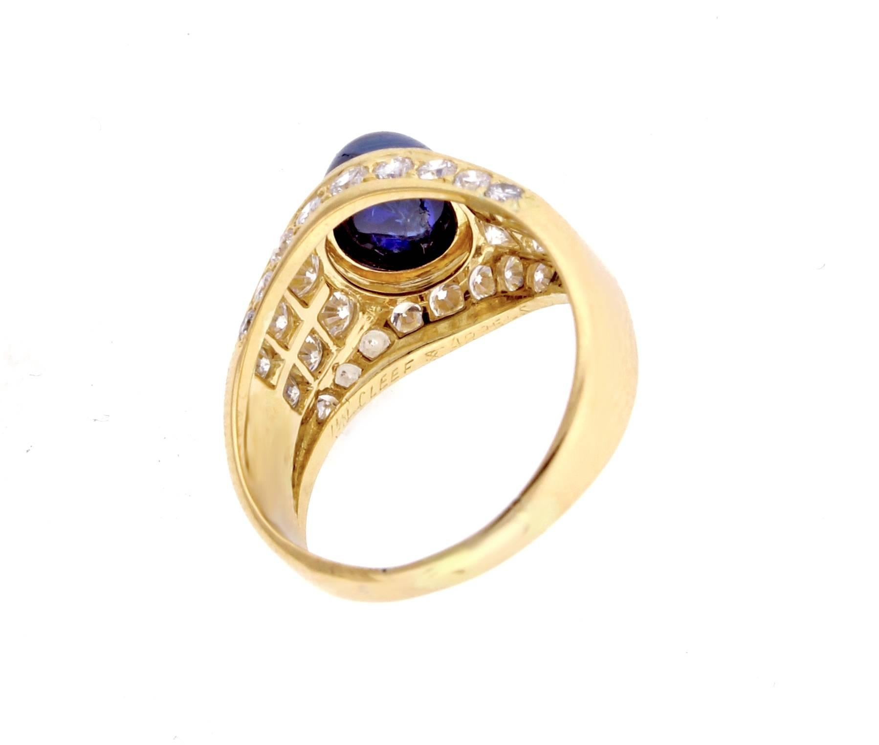 vintage van cleef & arpels sapphire cabochon with diamonds ring
