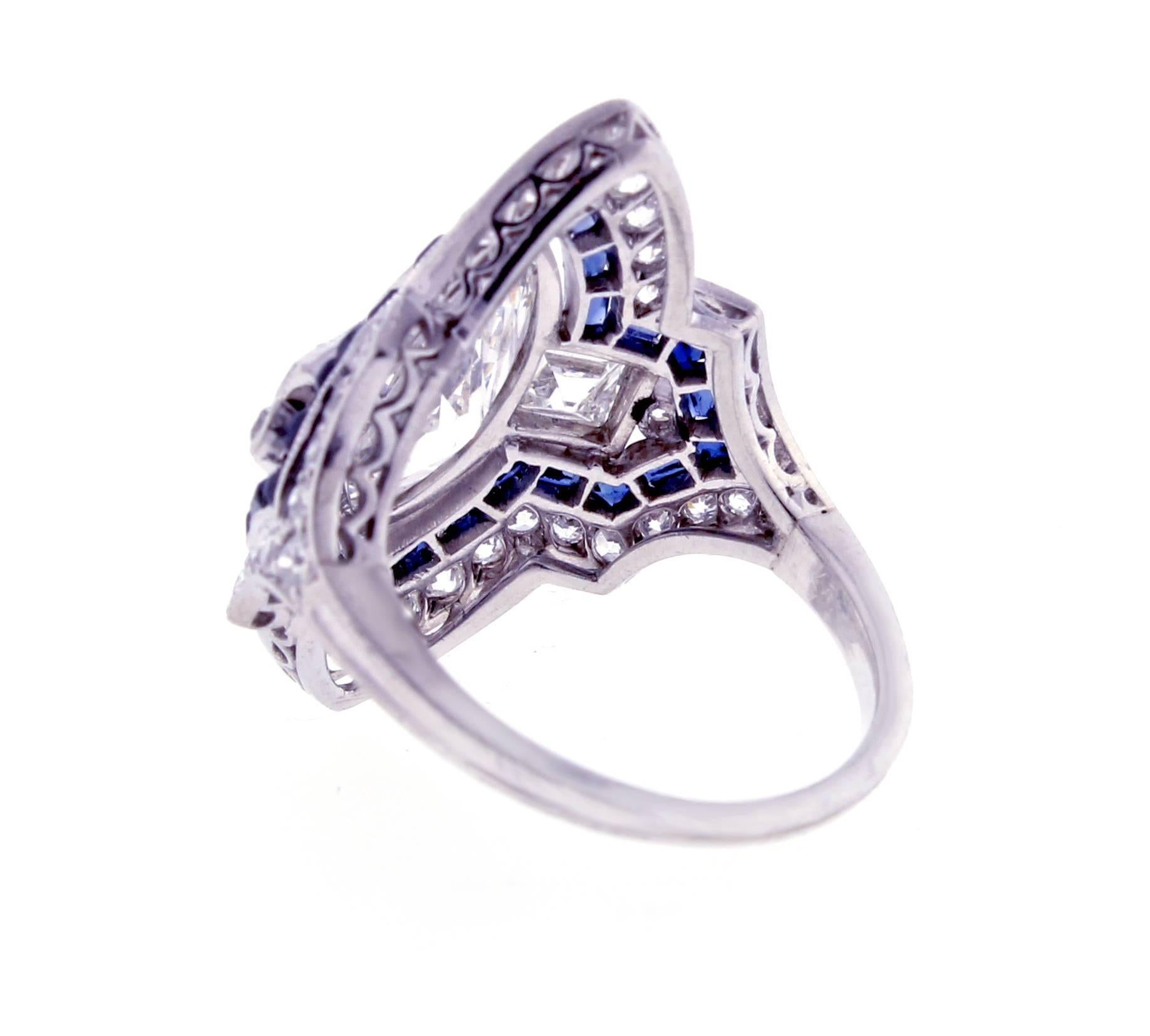 Women's Art Deco Marquise Diamond and Sapphire Ring