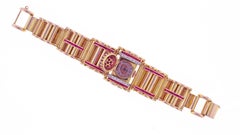 Retro Modern Ruby and Diamond Covered Bracelet Watch