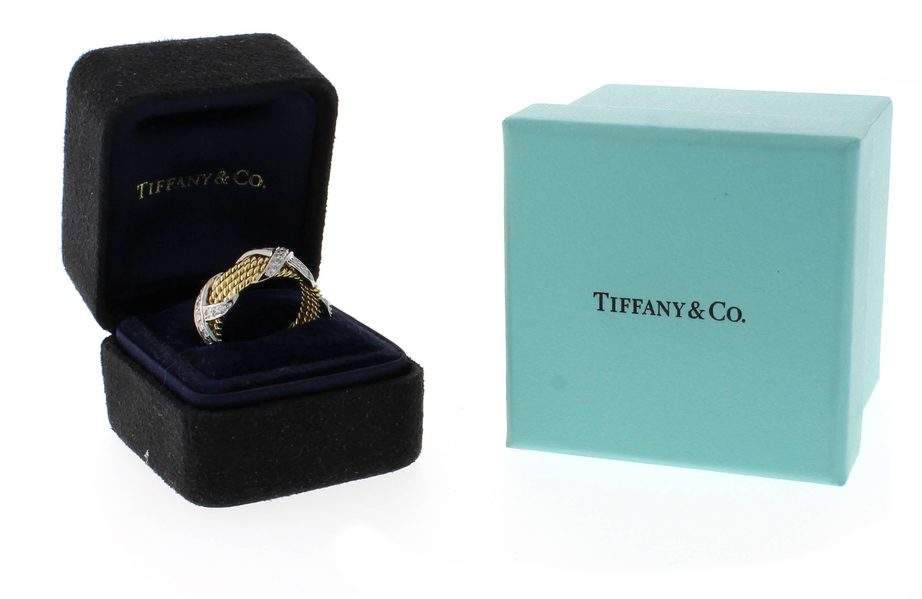 Tiffany & Co. Schlumberger Rope Four-Row Diamond X Ring In Excellent Condition In Bethesda, MD