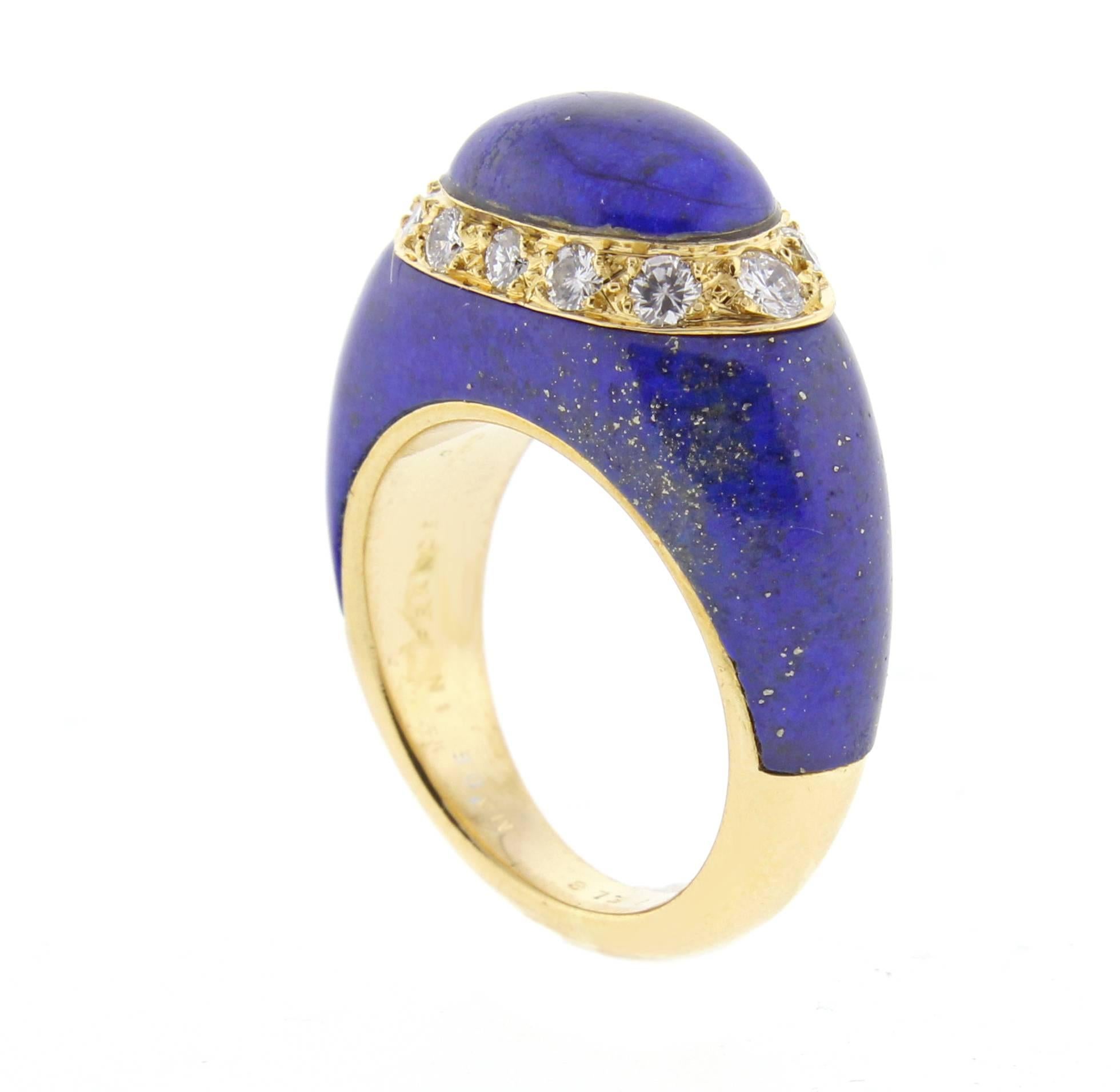 Van Cleef & Arpels Lapis Diamond Gold Dome Ring In Excellent Condition In Bethesda, MD