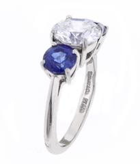 Tiffany & Co Three Stone Diamond Sapphire Ring