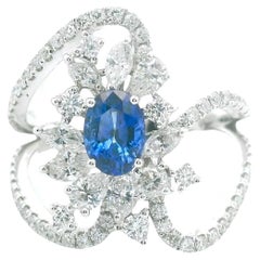 Exceptional 18k Oval Blue Sri Lankan Ceylon Sapphire Marquise Diamond Cluster