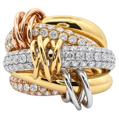 18K Tri-Color Gold Trinity Diamond Dome Cocktail Ring, Italian Statement Design