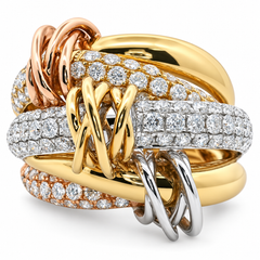 18K Tri-Color Gold Trinity Diamond Dome Cocktail Ring, Italian Statement Design