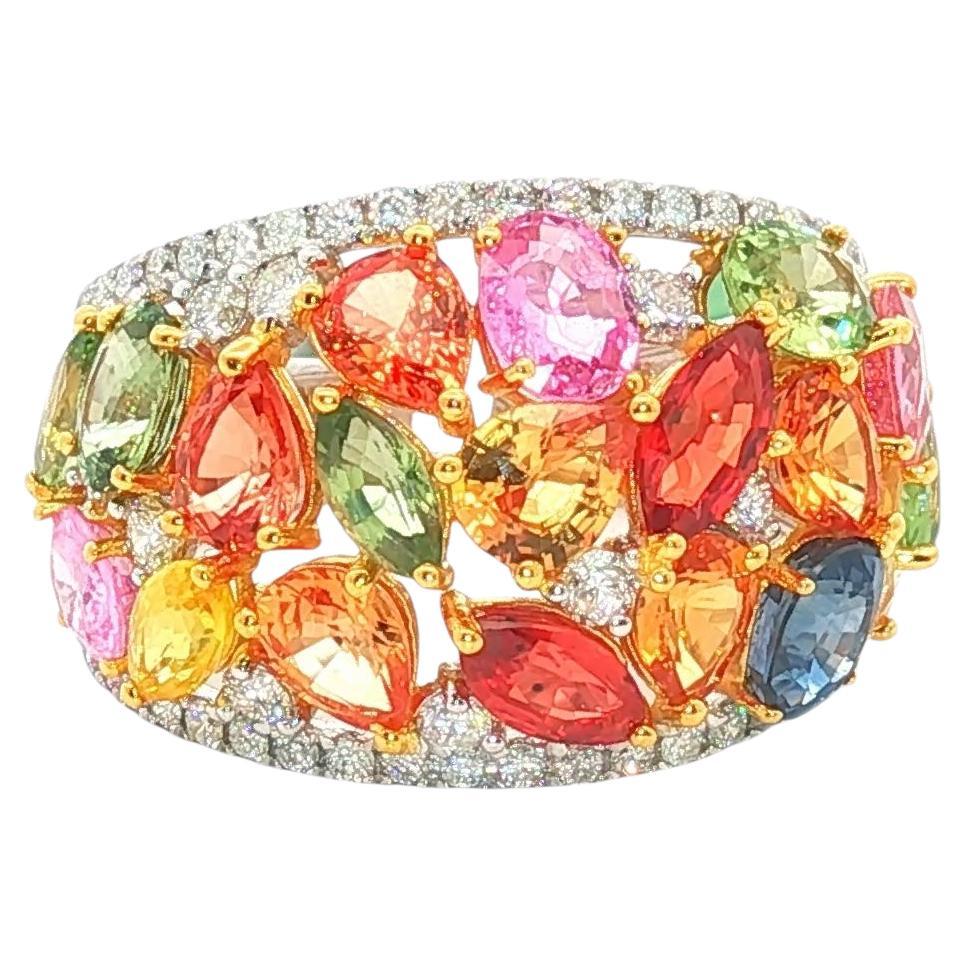 Anello in platino con zaffiri e diamanti Rainbow Diamonds - 6,23 carati di zaffiri multicolore in vendita