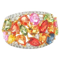 Anello in platino con zaffiri e diamanti Rainbow Diamonds - 6,23 carati di zaffiri multicolore