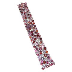 Platinum Pink Spinel & Round Diamond Wide Bracelet 82.71 ct No-Heat High jewelry