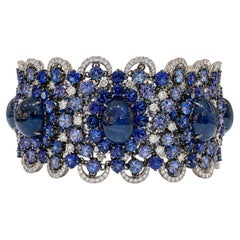 Natural Ceylon Sapphire & Diamond Bracelet 89.40 carat Wide Statement Jewelry
