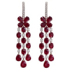 Burma Ruby Diamond Chandelier Earrings, Platinum, 17.07ct